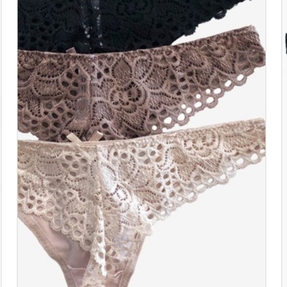 Lace Crochet Silky Thong Panty Set Neutral - Picture 2 of 10